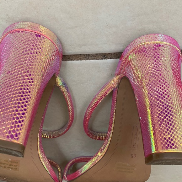 STEVEN NewYork Steve Madden snake skin Sparkly Iridescent Pink green neon heels - Picture 6 of 6
